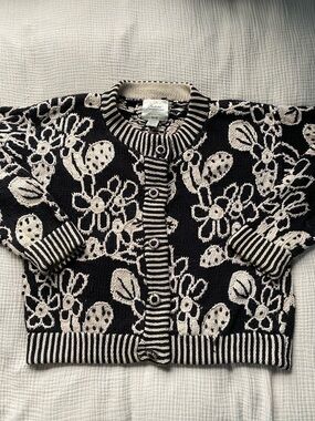 Express Black & White Floral Knit Cardigan